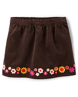 Girls Embroidered Floral Corduroy Skort - Happy Harvest