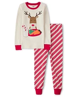 Kids Embroidered Reindeer Snug Fit Cotton Pajamas - Gymmies