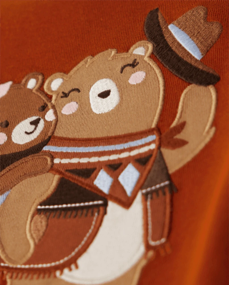 Girls Embroidered Bear Top - Montana Mountain