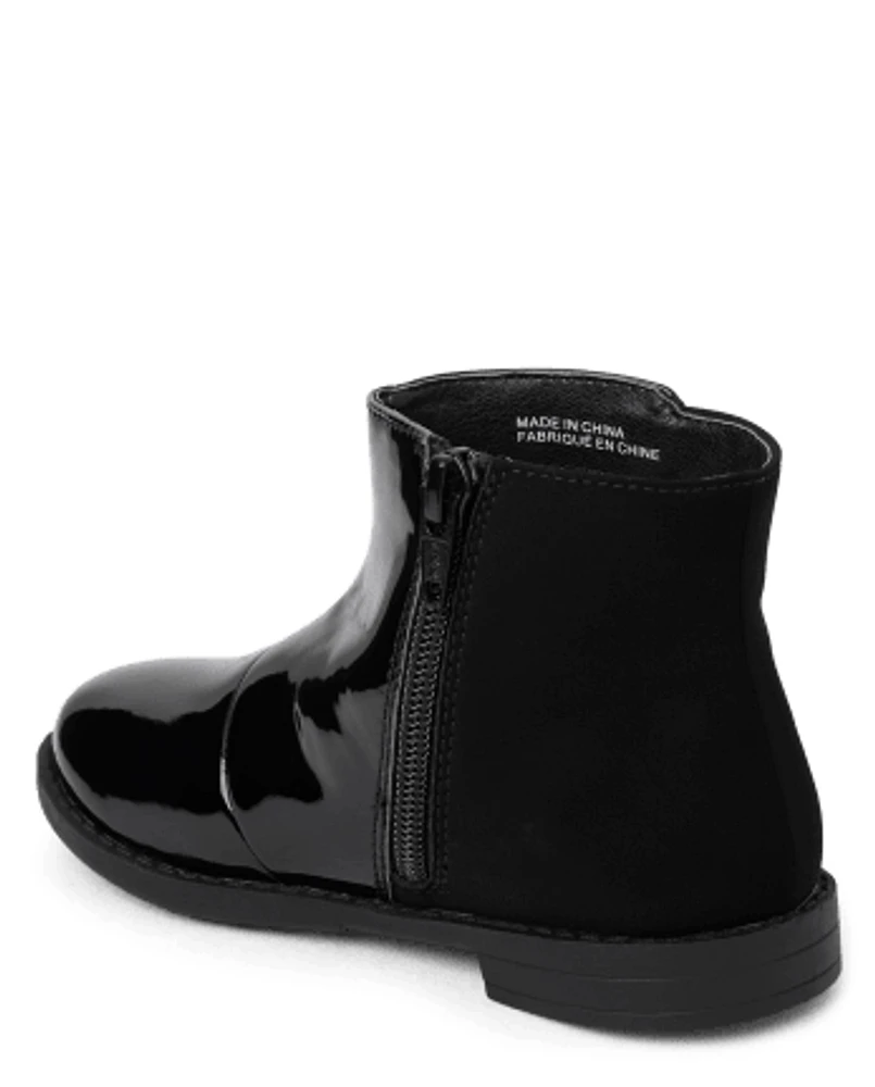 Girls Faux Patent Leather Pearl Boots - Ladies And Gentlemen