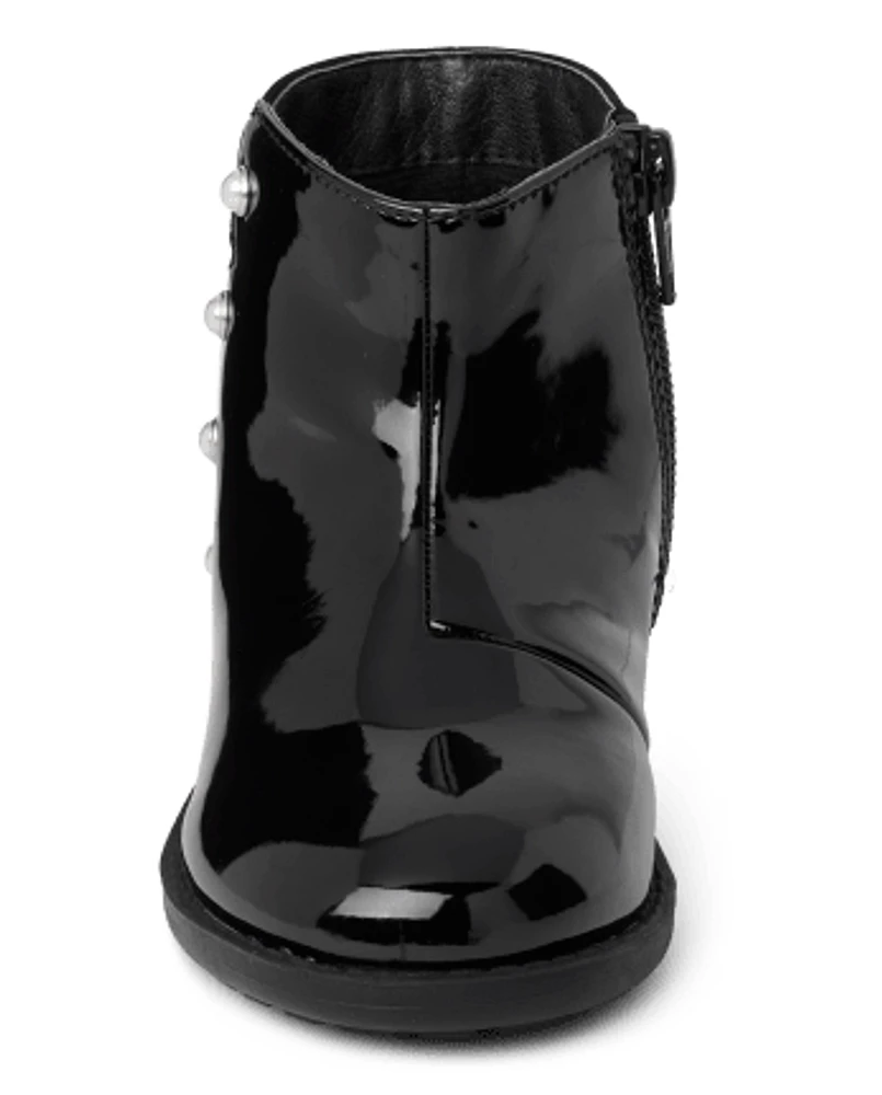 Girls Faux Patent Leather Pearl Boots - Ladies And Gentlemen
