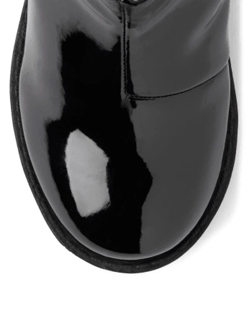 Girls Faux Patent Leather Pearl Boots - Ladies And Gentlemen