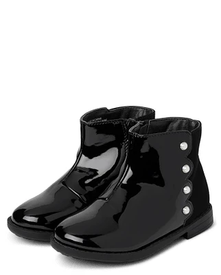 Girls Faux Patent Leather Pearl Boots - Ladies And Gentlemen