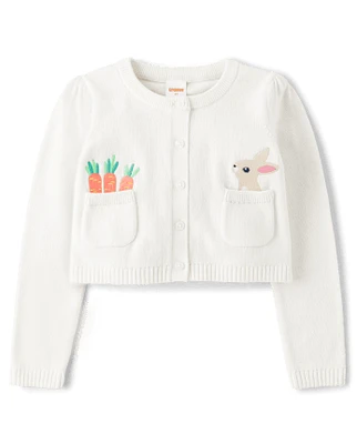 Girls Embroidered Bunny Cardigan - Garden Party
