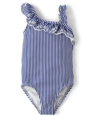 Girls Striped Ruffle One Piece Swimsuit - Splish-Splash