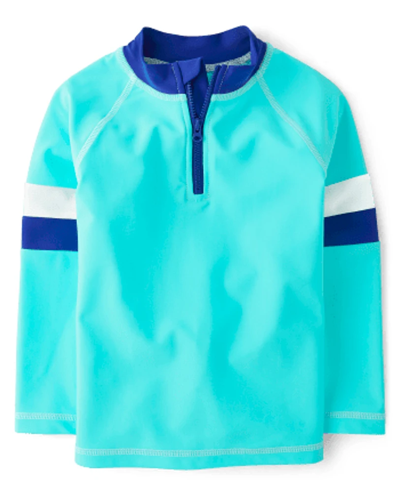 Boys Striped Zip Rashguard - Swim