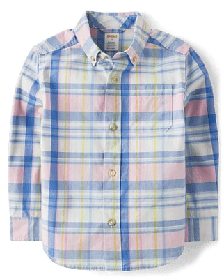 Boys Matching Family Plaid Poplin Button Up Shirt - Spring Celebrations