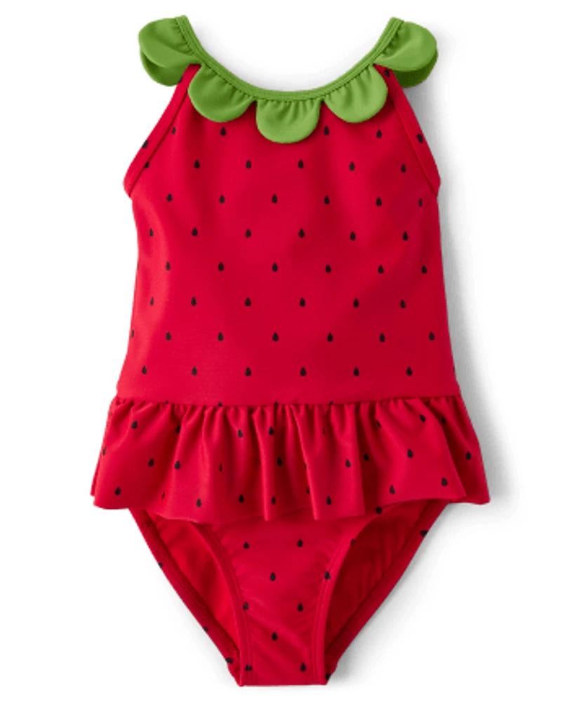 Girls Strawberry One Piece Swimsuit - Swim