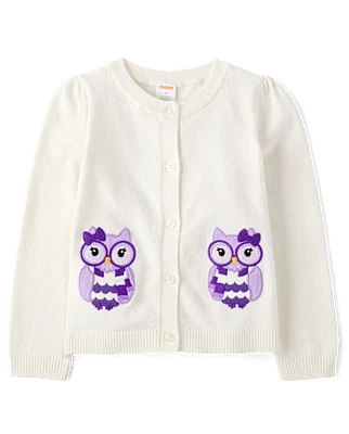 Cardigans brodés à motif hibou pour fille - Classroom Cutie