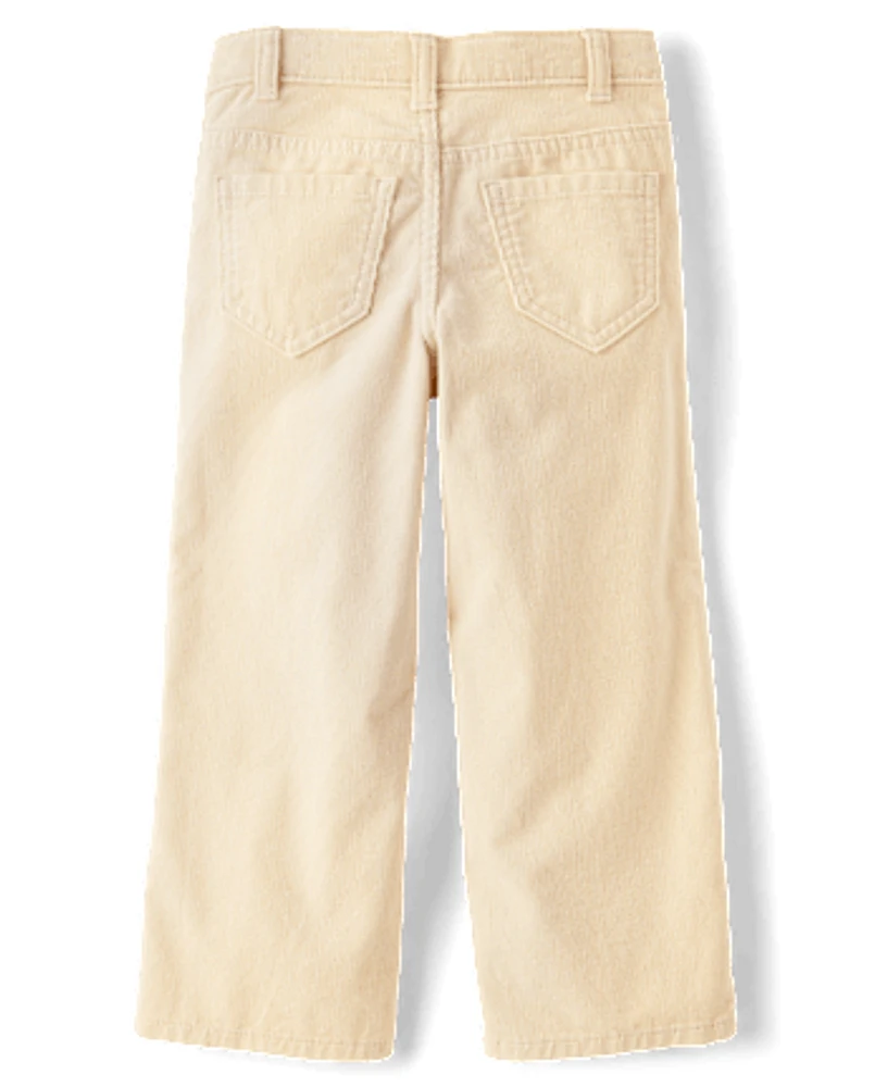 Girls Patch Pocket Stretch Corduroy Wide Leg Pants - Little Essentials