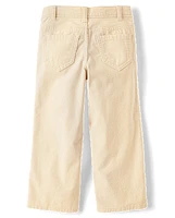Girls Patch Pocket Stretch Corduroy Wide Leg Pants - Little Essentials