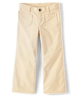 Girls Patch Pocket Stretch Corduroy Wide Leg Pants - Little Essentials