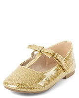 Girls Glitter T Strap Ballet Flats