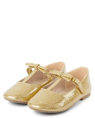 Girls Glitter T Strap Ballet Flats