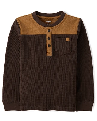 Boys Colorblock Thermal Henley Top - Little Essentials
