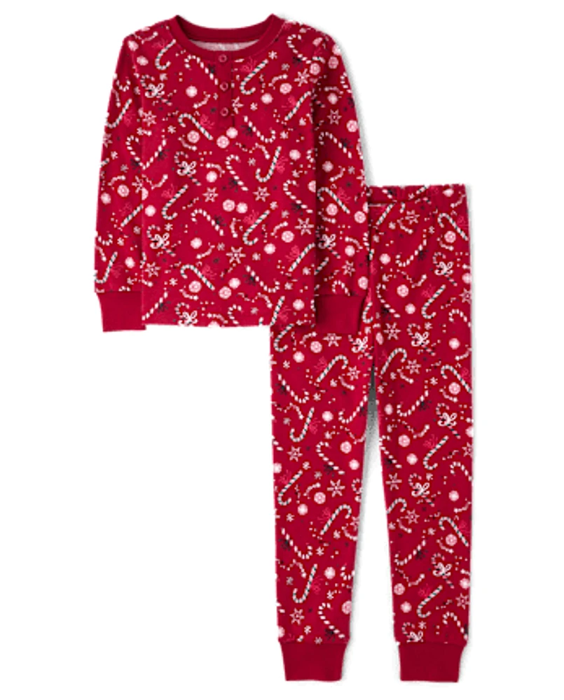 Pyjama en coton ajusté Henley Candy Cane pour enfants - Gymmies