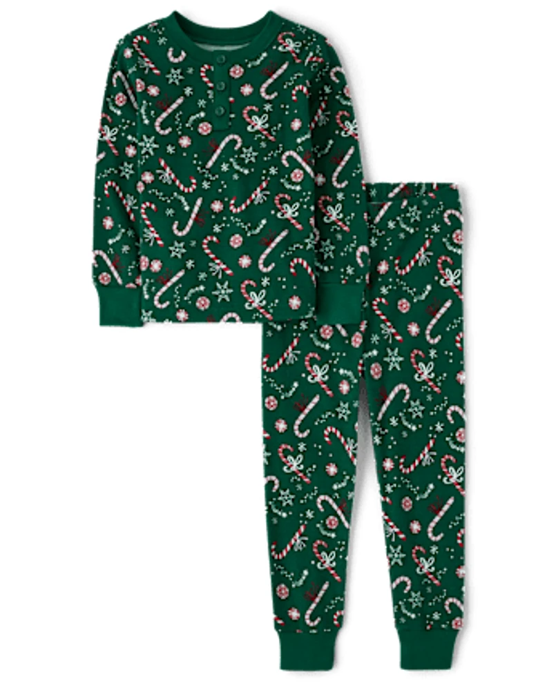Pyjama en coton ajusté Henley Candy Cane pour enfants