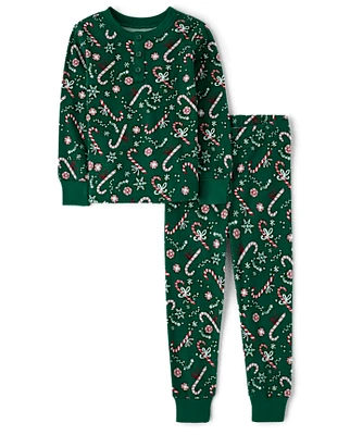 Pyjama en coton ajusté Henley Candy Cane pour enfants