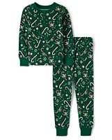 Pyjama en coton ajusté Henley Candy Cane pour enfants