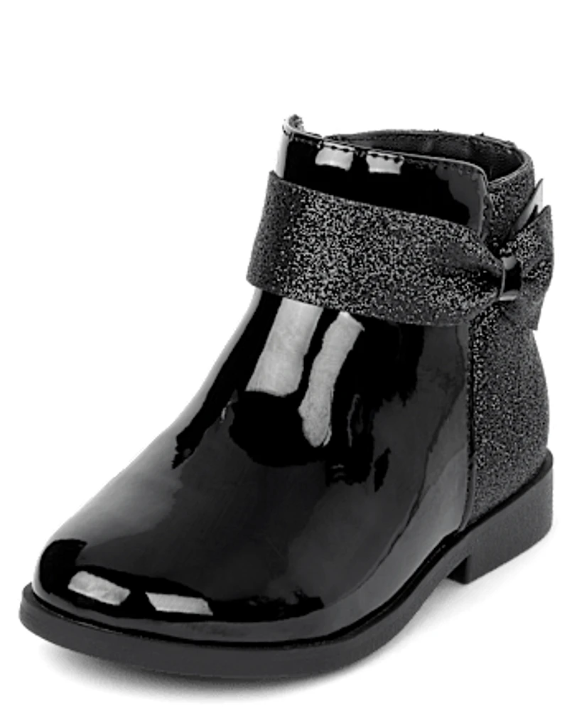 Girls Sparkle Bow Booties - Lil' Leopard