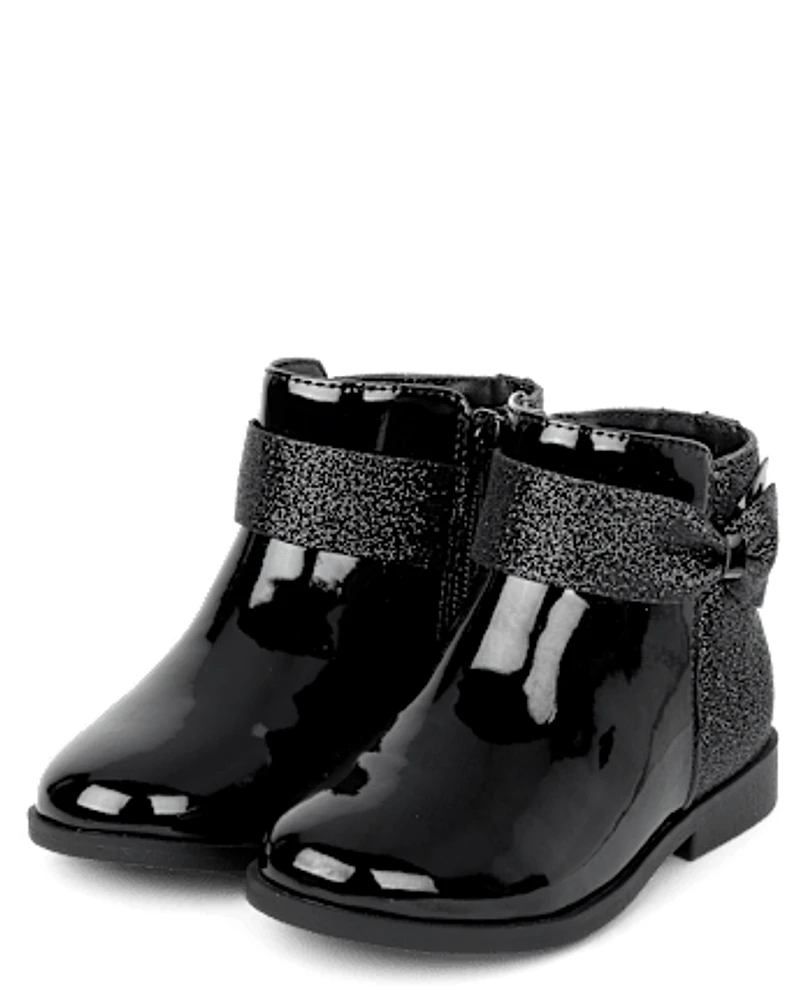 Girls Sparkle Bow Booties - Lil' Leopard
