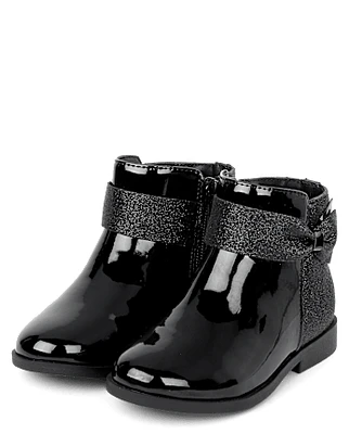 Girls Sparkle Bow Booties - Lil' Leopard