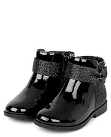 Girls Sparkle Bow Booties - Lil' Leopard