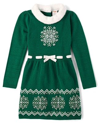 Girls Snowflake Fairisle Sweater Dress