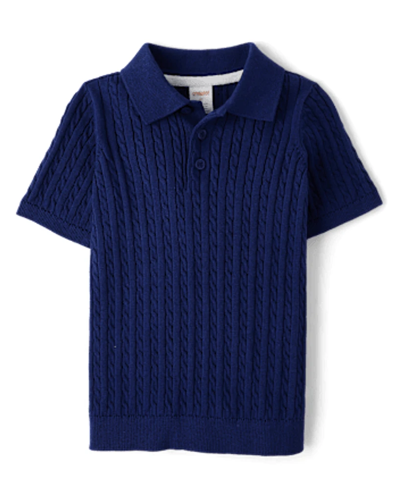 Boys Cable Knit Sweater Polo - Italian Riviera
