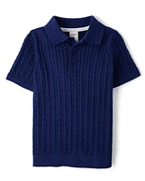 Boys Cable Knit Sweater Polo - Italian Riviera
