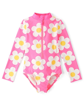 Girls Print Rashguard One Piece Swimsuit - Swim