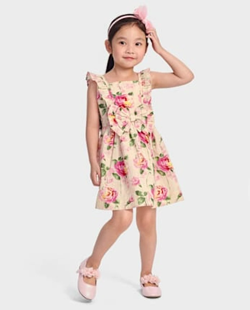 Girls Mommy And Me Rose Ruffle Dress - Blushing Blooms