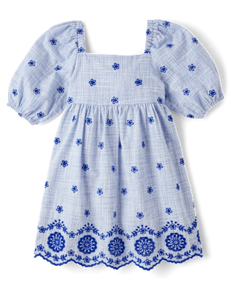 Robe droite à œillets pour fille - Riviera italienne