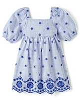Robe droite à œillets pour fille - Riviera italienne