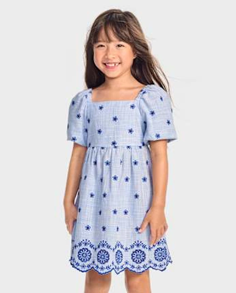 Robe droite à œillets pour fille - Riviera italienne