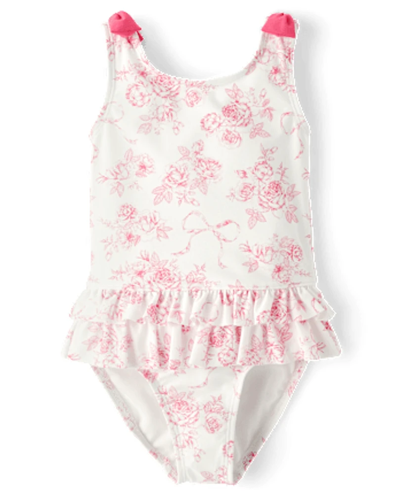 Girls Floral Bow One Piece Swimsuit - Swim