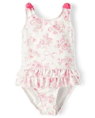 Girls Floral Bow One Piece Swimsuit - Swim