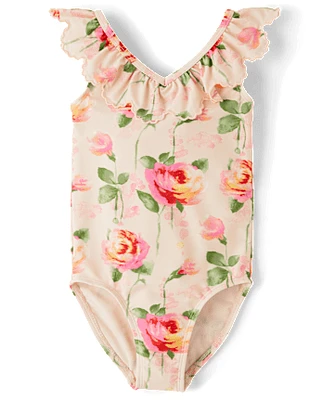 Girls Floral Eyelet One Piece Swimsuit - Swim