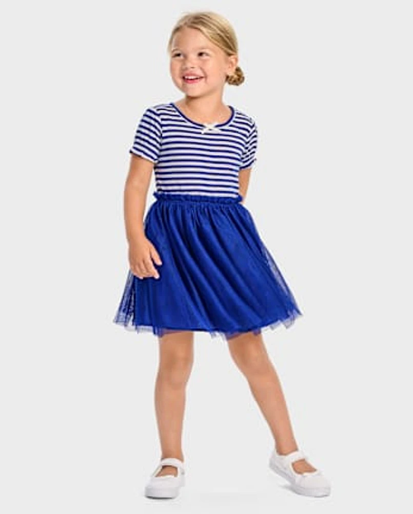 Girls Striped Fit And Flare Dress