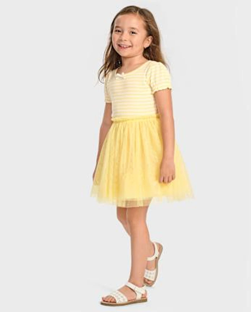 Girls Striped Fit And Flare Dress