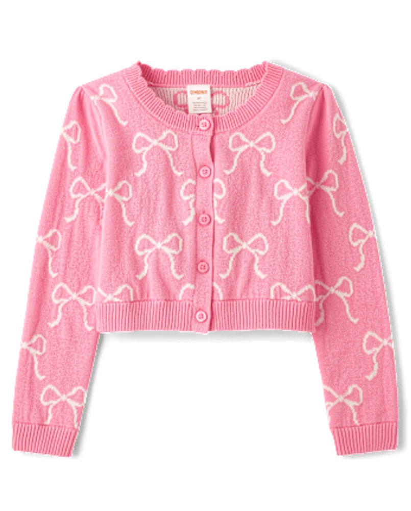 Girls Bow Cardigan - Blushing Blooms