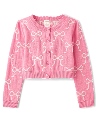 Girls Bow Cardigan - Blushing Blooms