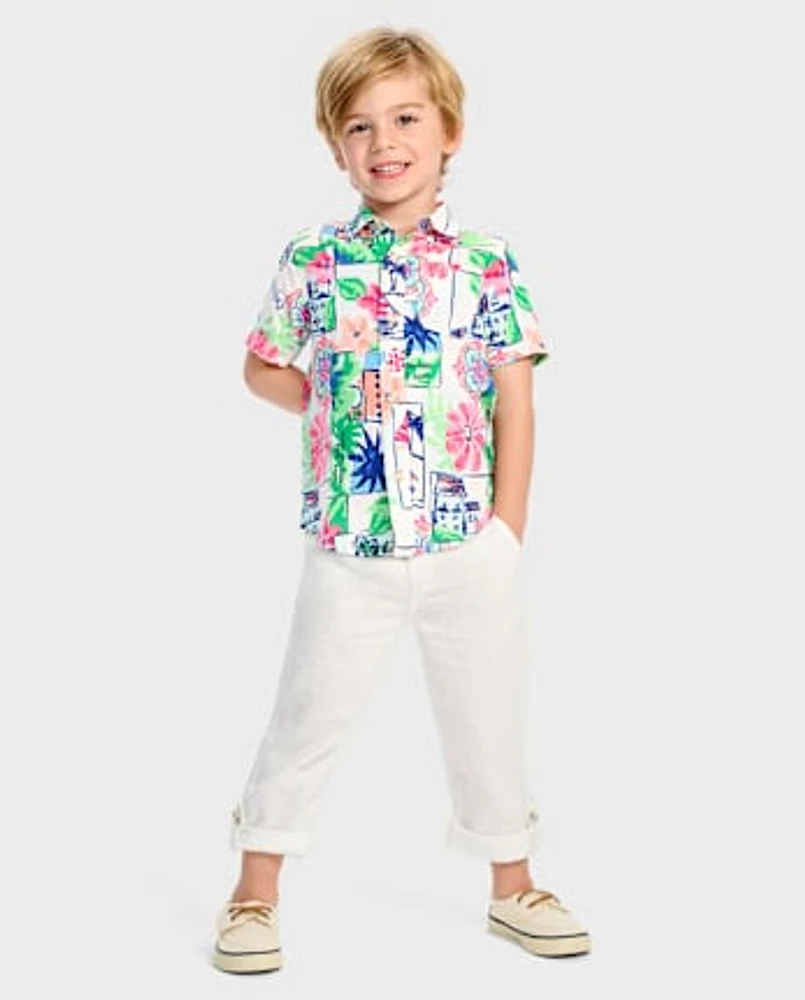 Chemise boutonnée en lin mélangé « papa et moi » pour garçon - Riviera italienne