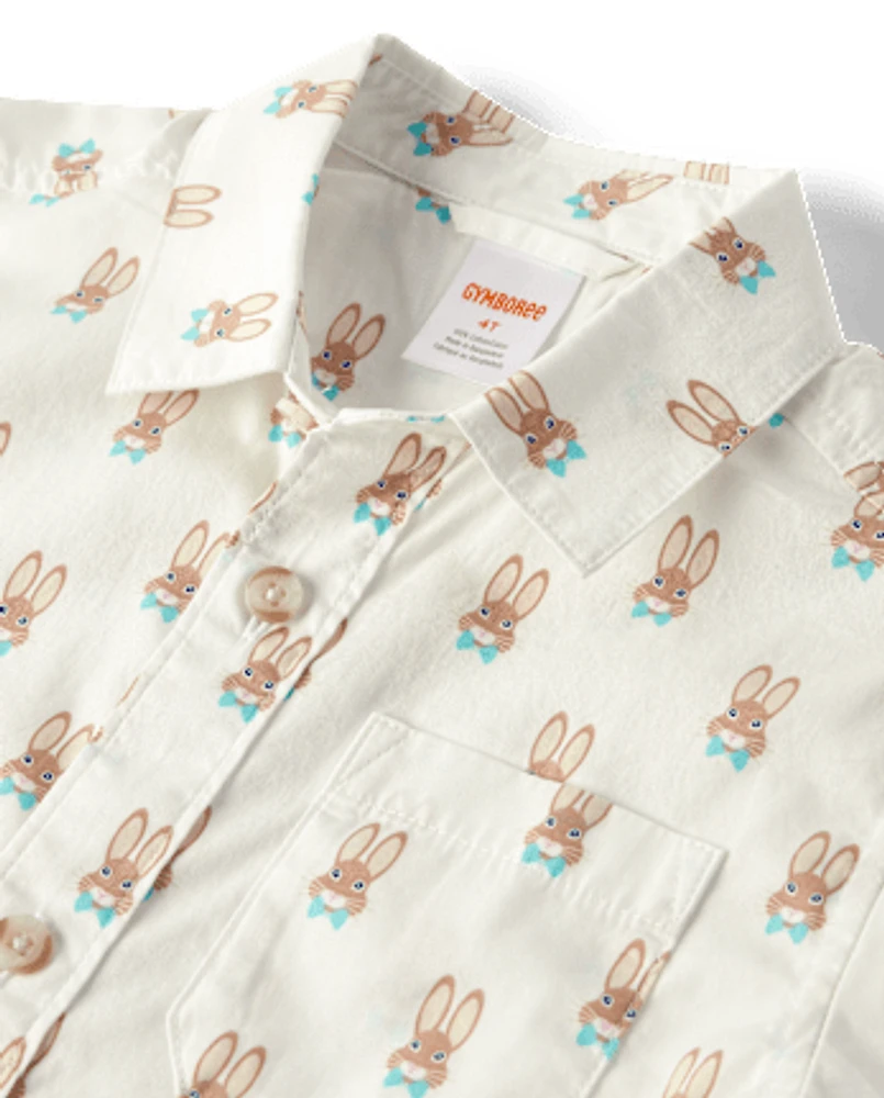 Boys Bunny Poplin Button Up Shirt