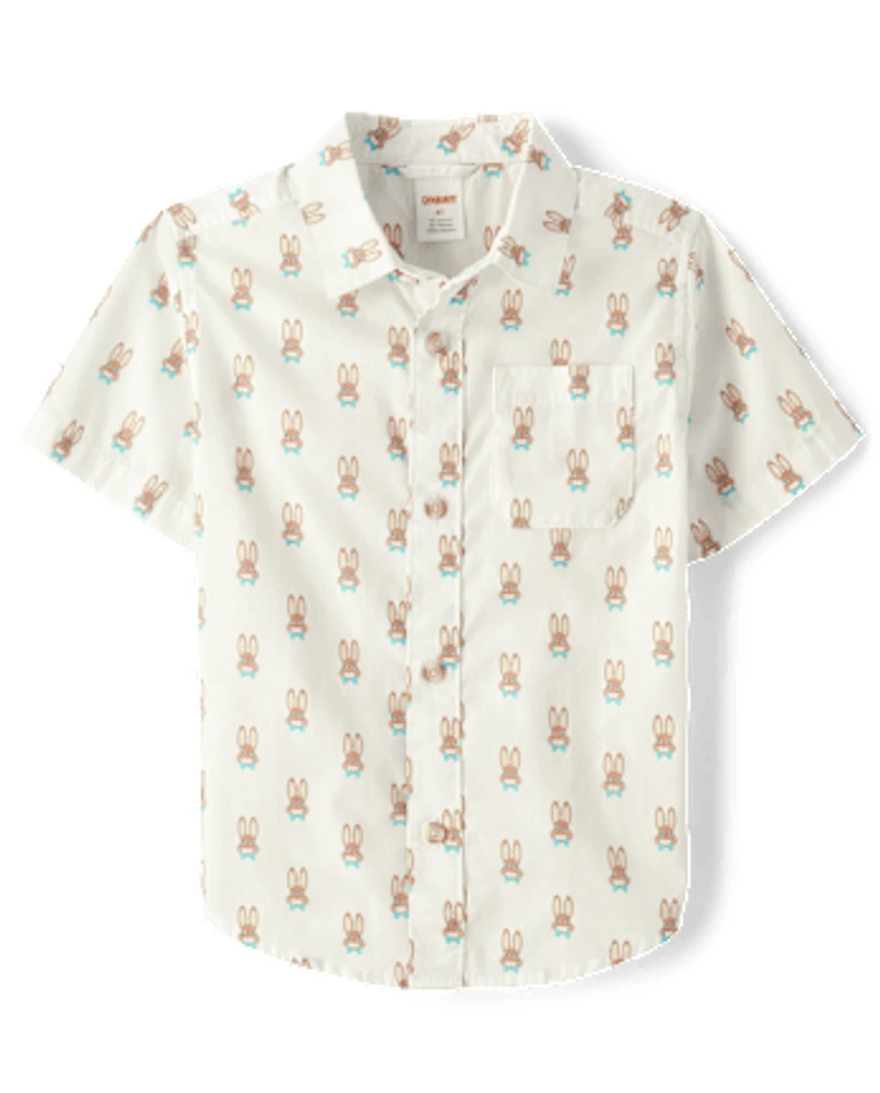 Boys Bunny Poplin Button Up Shirt