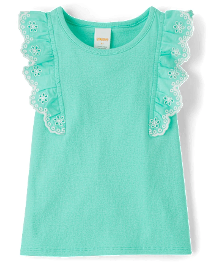Girls Eyelet Flutter Top