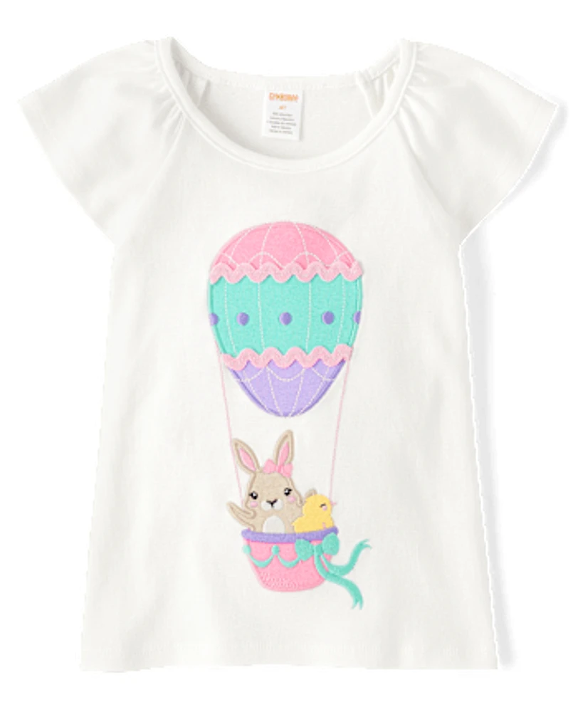 Girls Embroidered Bunny Top - Garden Party