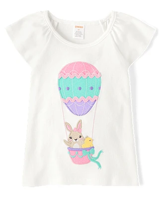 Girls Embroidered Bunny Top - Garden Party