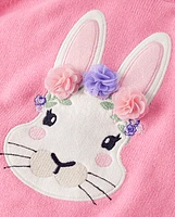 Girls Embroidered Floral Bunny Sweater - Garden Party