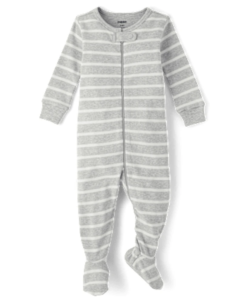 Baby Striped Snug Fit Cotton Footed One Piece Pajamas